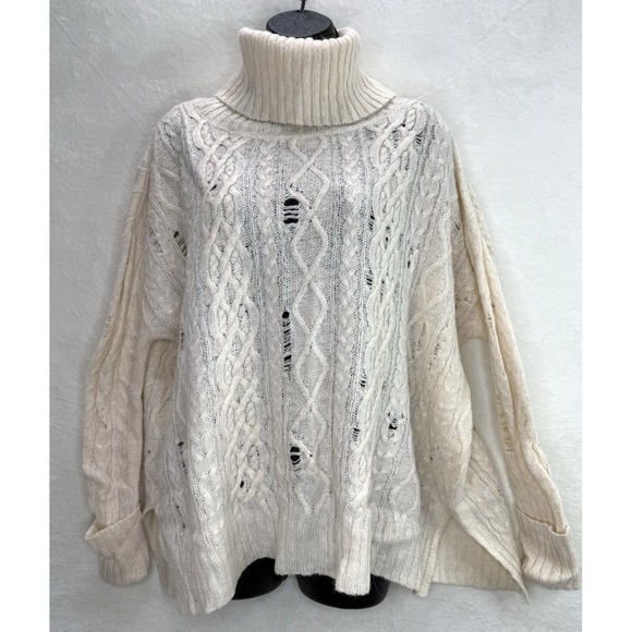 Free People Sweaters - Free People Anita Distressed Cable Knit Sweater in Ivory Size Small